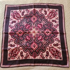 Vintage Scarf Soft Polyester Rolled Hem Wine Burgundy Pink Paisley